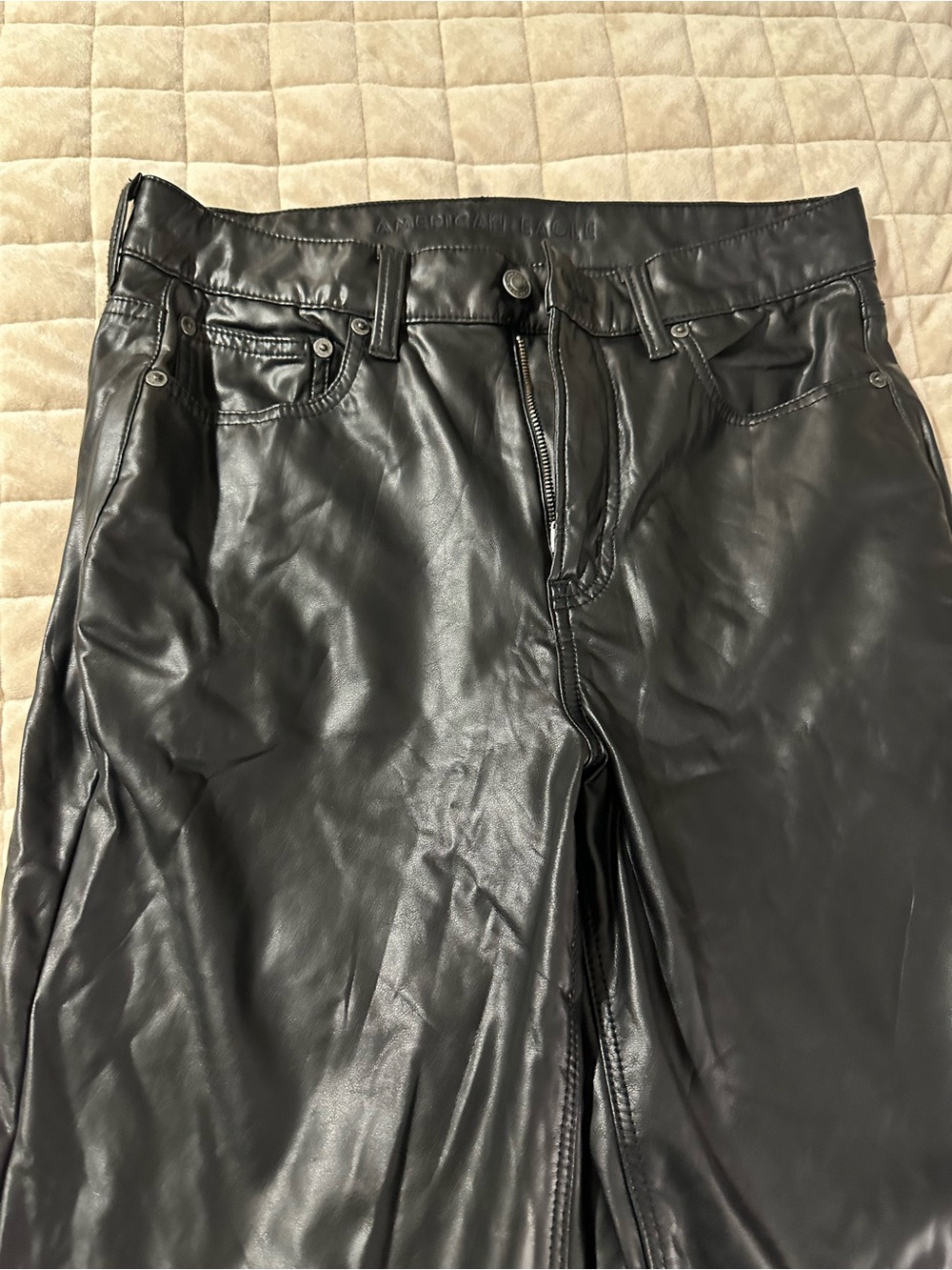 American Eagle Outfitters Black Faux Leather Straight Jeans